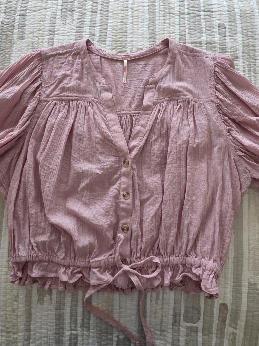 Free People Dusty Pink Button-Front Peasant Blouse